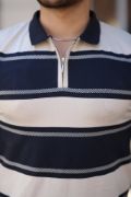 Erkek Yakalı Fermuarlı çift Renk Kısa Kollu T-shirt resmi